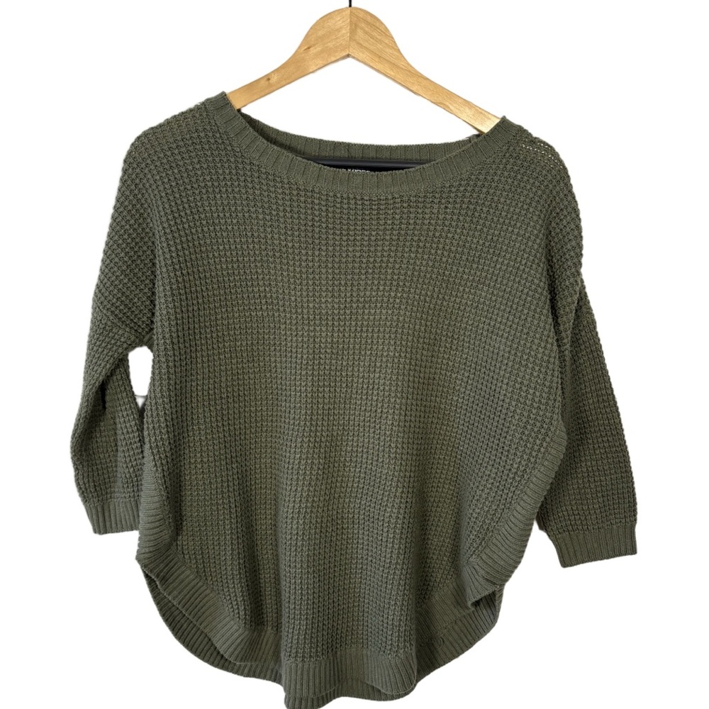 Express Olive Green Waffle Knit High-Low Sweater Women’s Small